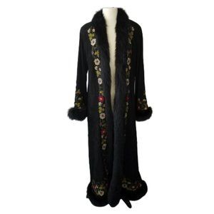 Adrienne Landau Suede Embroidered Leather Fur Coat